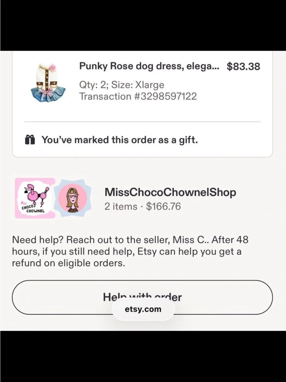 Custom dog dress from Miss choco chownel